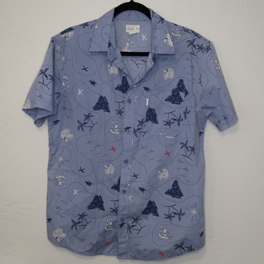Walker Refinery Blue Pirate Map Button Down Shirt